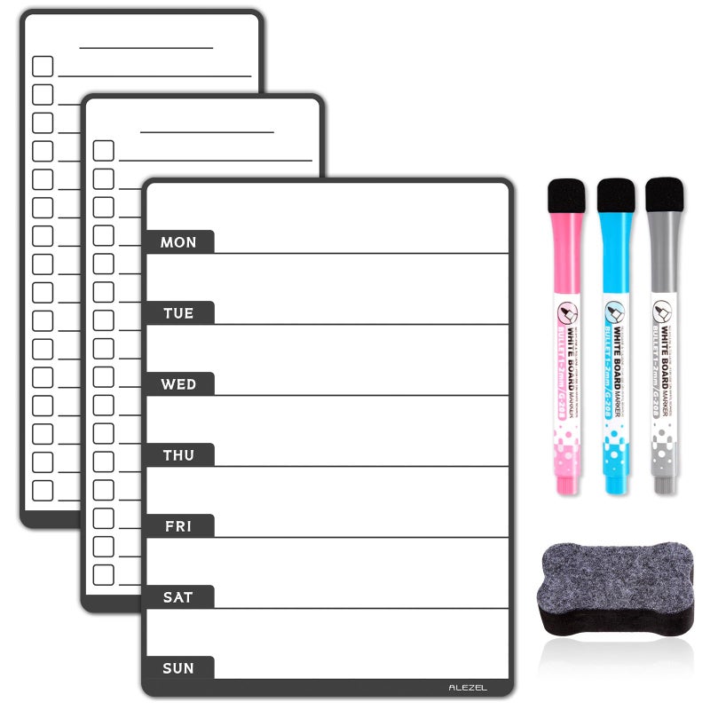 ALEZEL Weekly Dry Erase Board for Fridge  Magnetic Meal Planner Whiteboard Set - Includes Weekly Calendar for Refrigerator & 2 to Do List White Boards  3 Markers + Eraser - Image 1